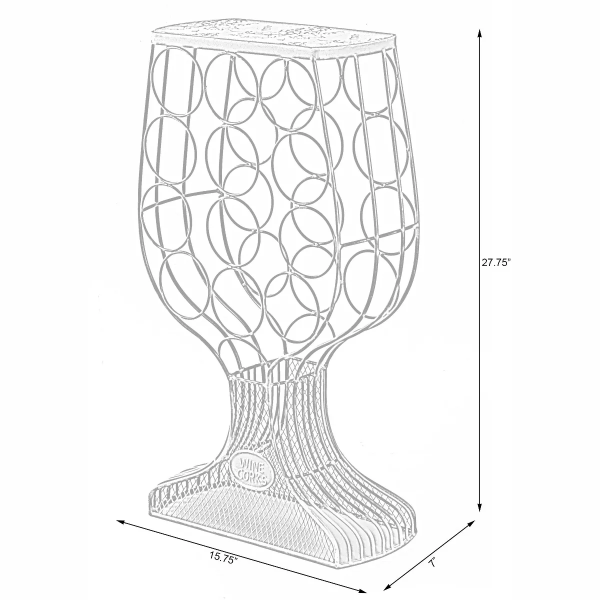 Vintiquewise Vintage Decorative Wooden Metal Goblet Shaped Freestanding Wine Rack with Cork Holder
