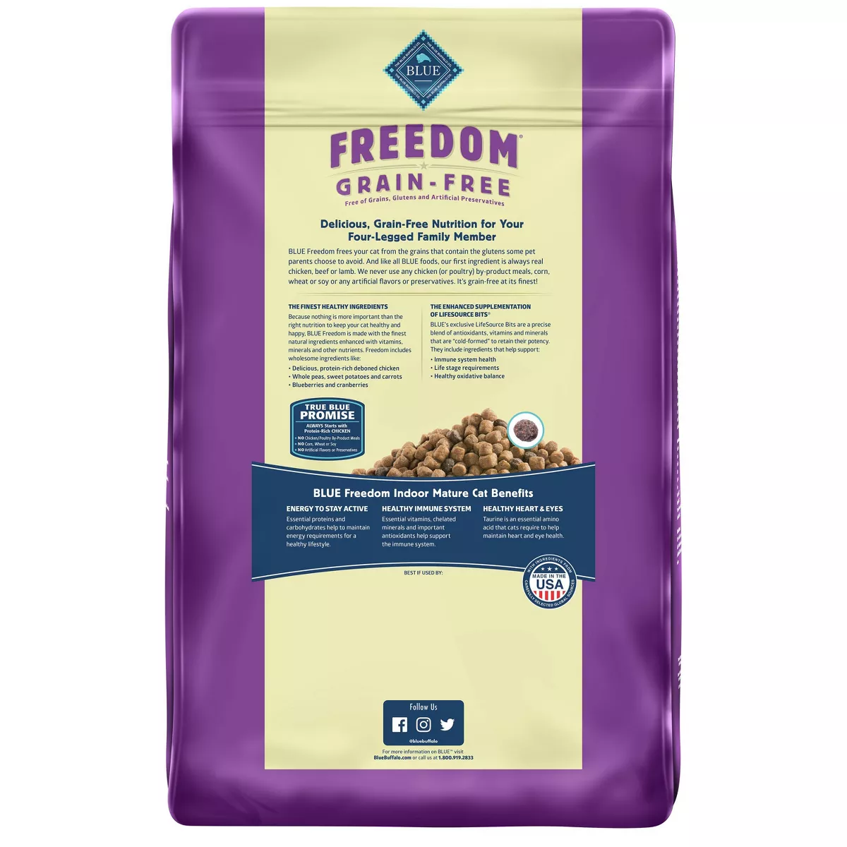 Blue Buffalo Freedom Grain Free Indoor with Chicken, Peas & Potatoes Mature Premium Senior Dry Cat Food - 11lbs