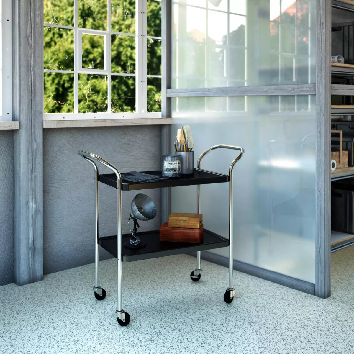 Cosco Stylaire 2 Tier Serving Cart Black/Silver