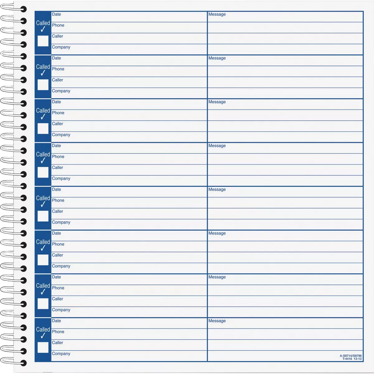 Adams Voice Mail Log Book 480 Messages 8-1/2"x8-1/4" 2BK/PK S8714