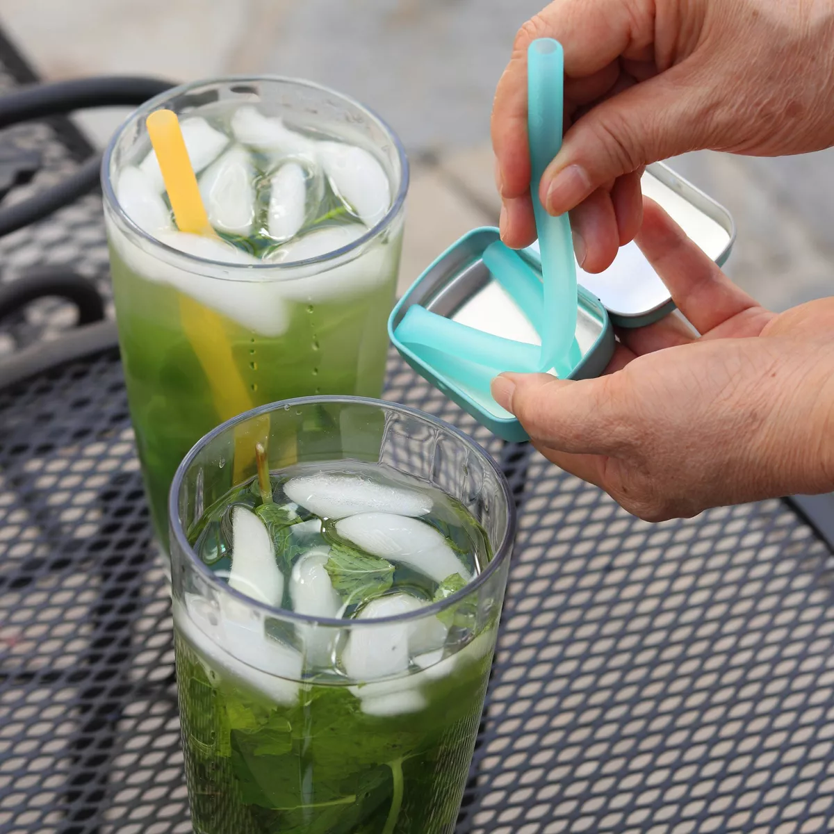 GoSili 2pk Reusable Standard Straw Tins Cobalt/Mint