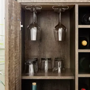Munich Bar Cabinet with Storage Weathered Oak and Matte Black - South Shore