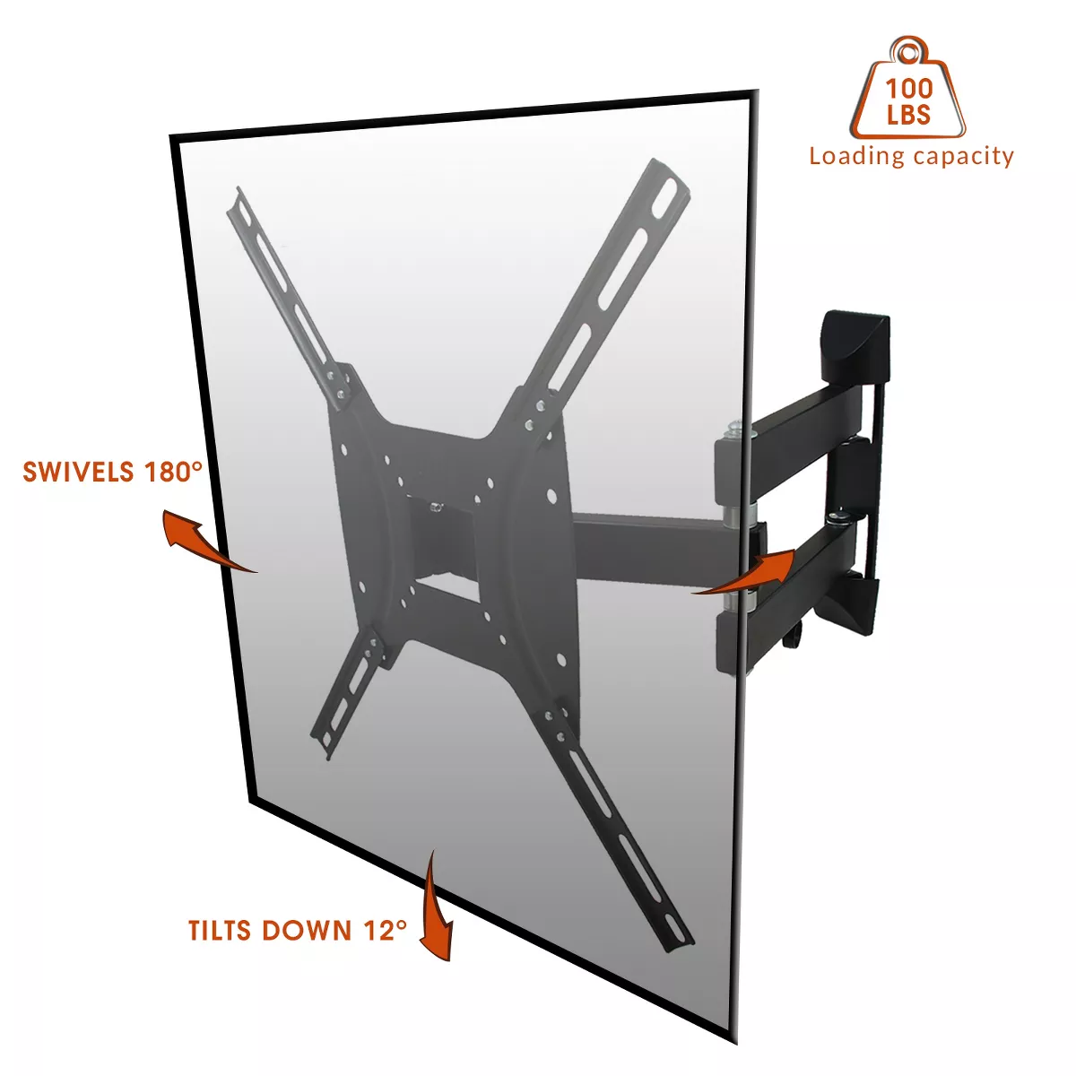 MegaMounts Full Motion, Tilt and Swivel Single Stud Wall Mount
