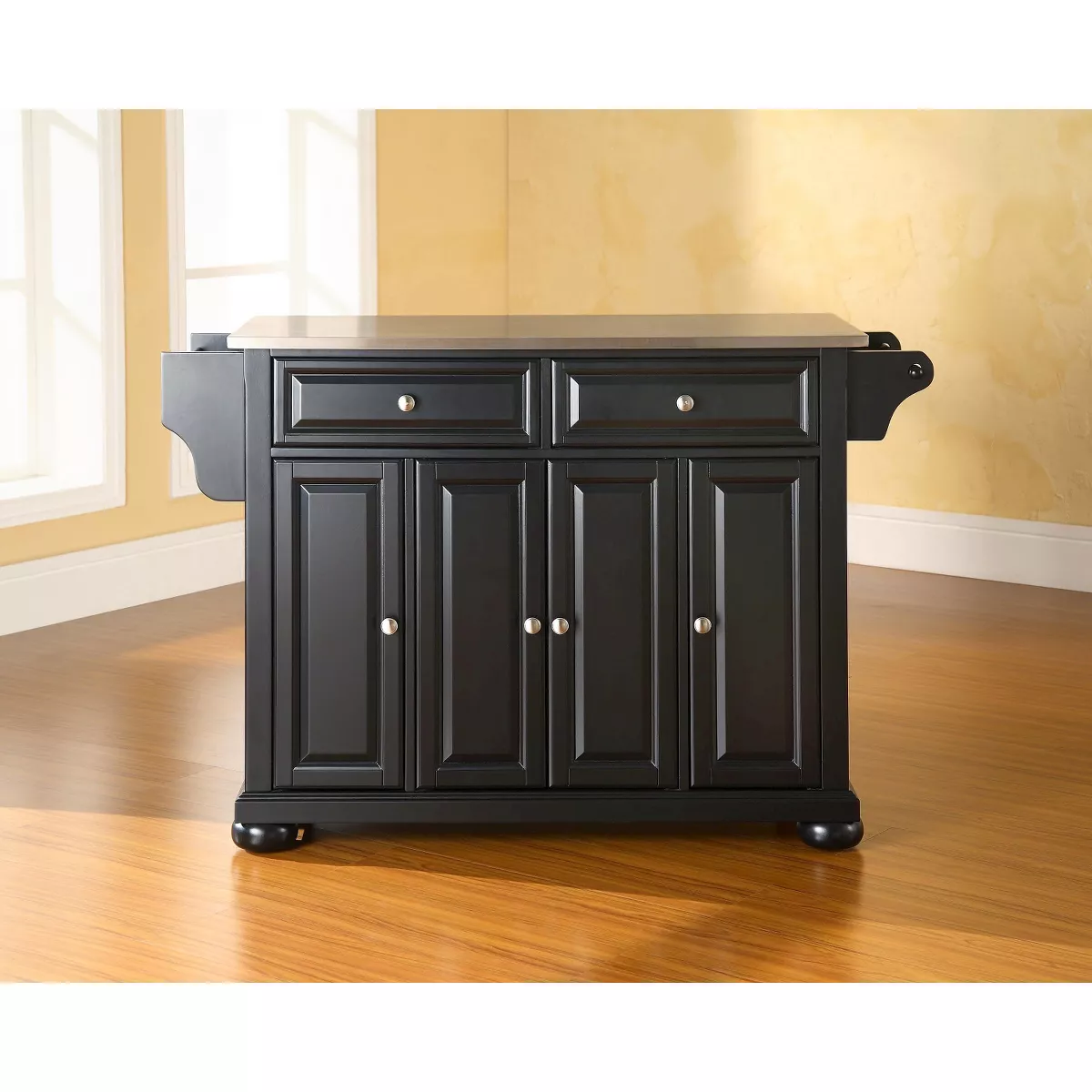 Alexandria Stainless Steel Top Kitchen Island Wood/Black - Crosley