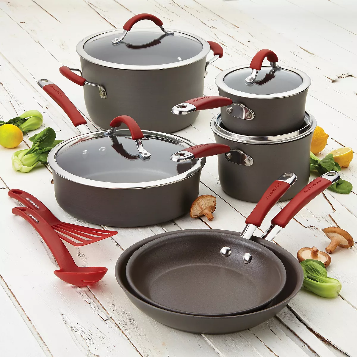 Rachael Ray Cucina 12 piece Hard Anodized Cookware Set - Cranberry