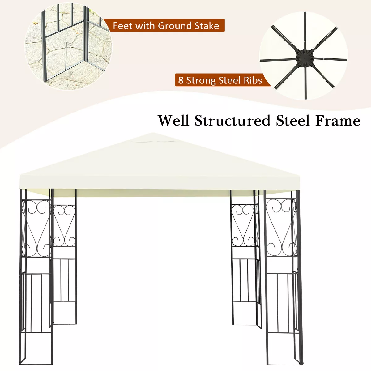 Costway 10'x10' Patio Gazebo Canopy Tent Steel Frame Shelter Patio Party Awning