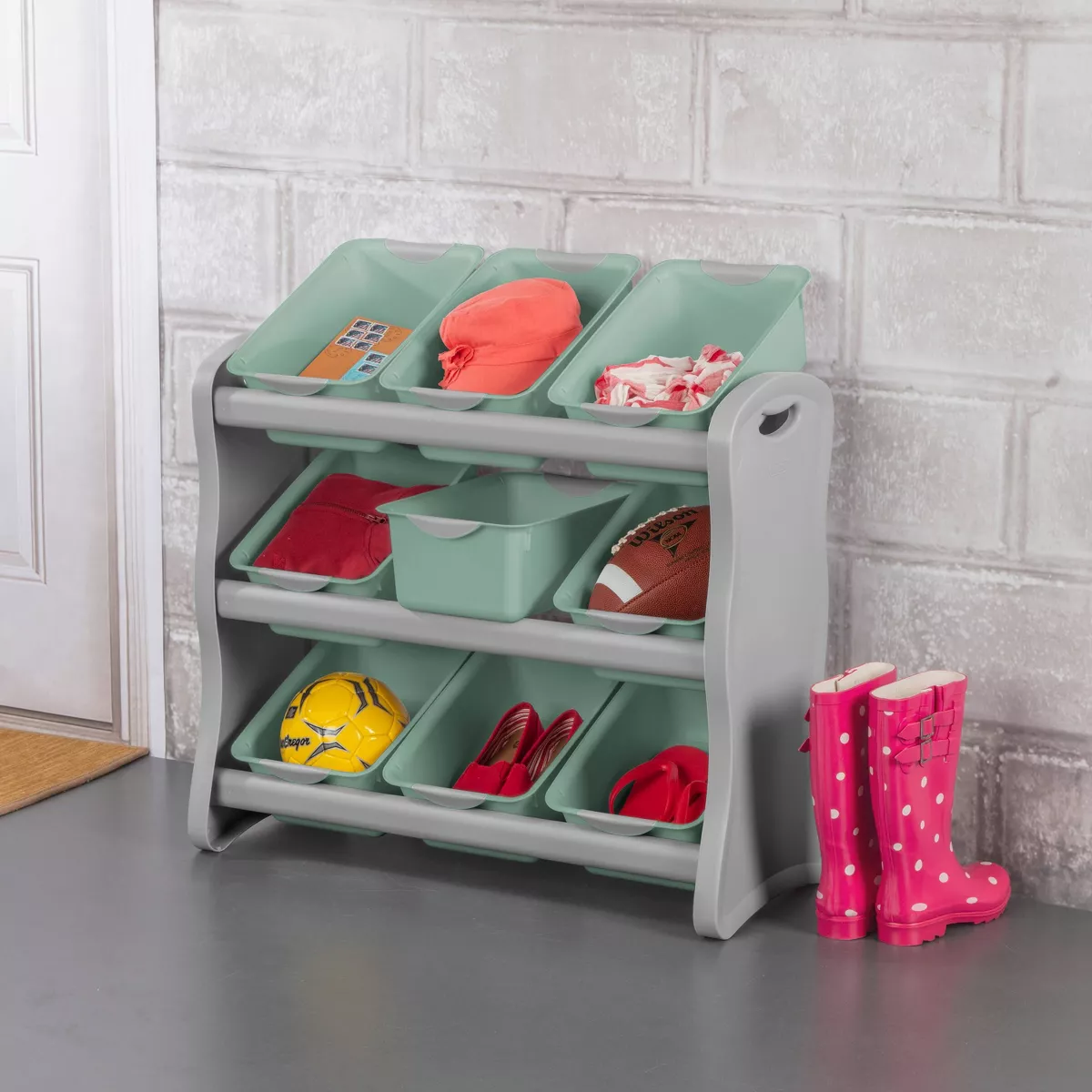 Sterilite 9 Bin Storage Rack with Handles Gray/Green