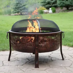 Sunnydaze Outdoor Camping or Backyard Steel Northwoods Fishing Fire Pit with Spark Screen - 30