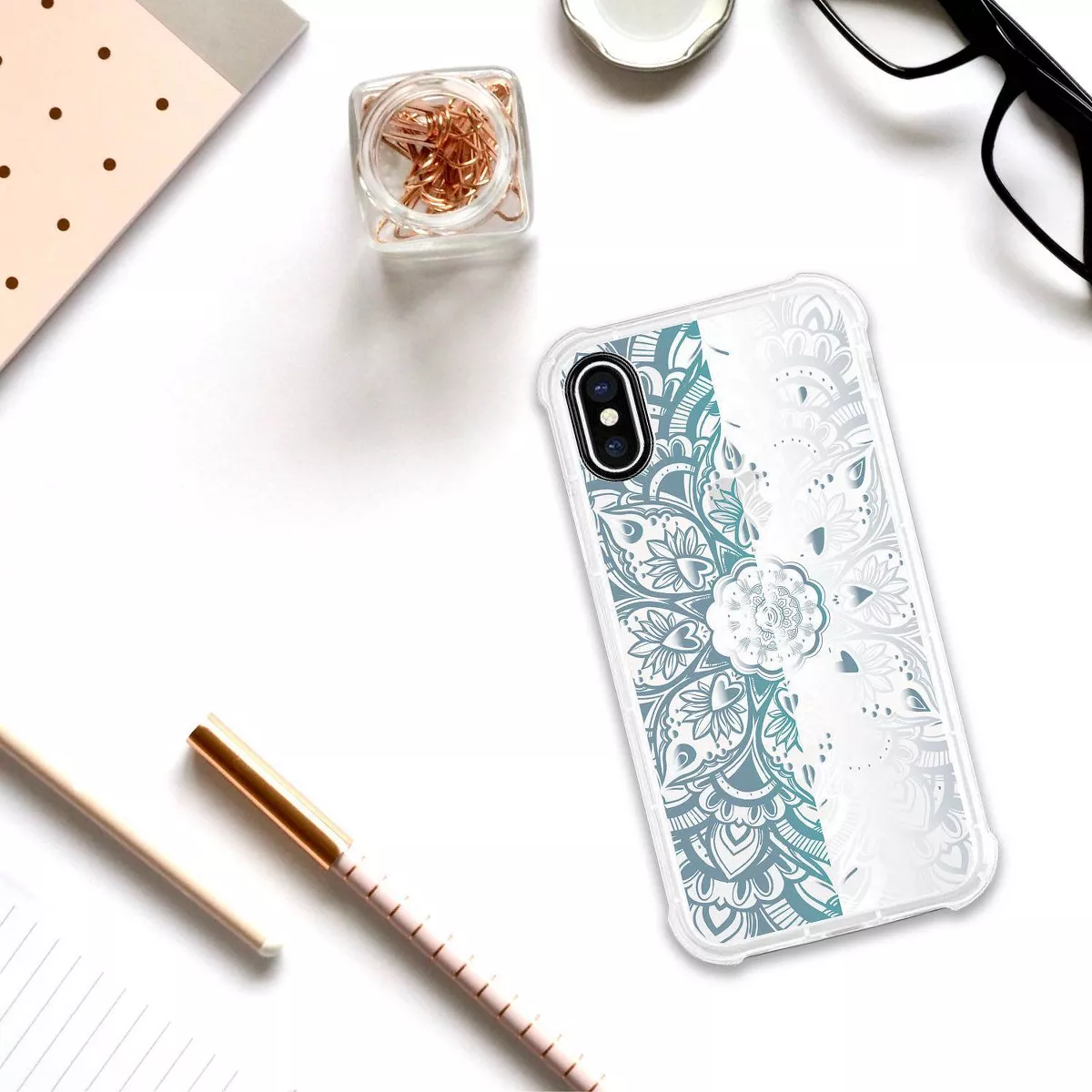 OTM Essentials Apple iPhone 11 Pro/X/XS Clear Rugged Phone Mandala Heart - Blue