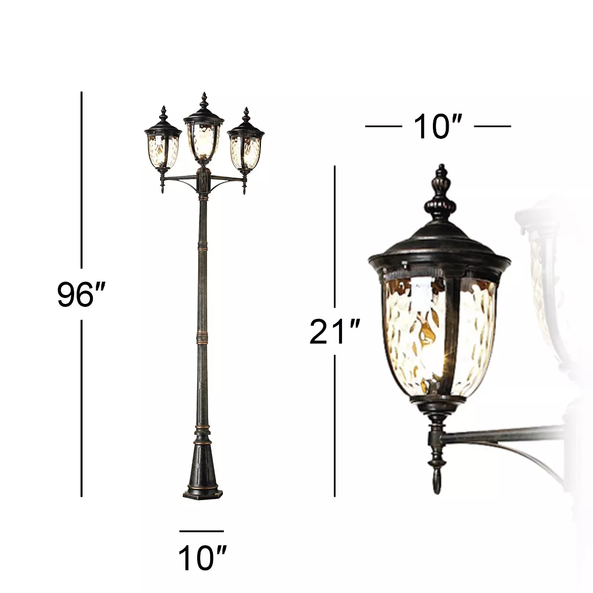 John Timberland Traditional Outdoor Post Light Street Lantern 3 Light Veranda Bronze 96