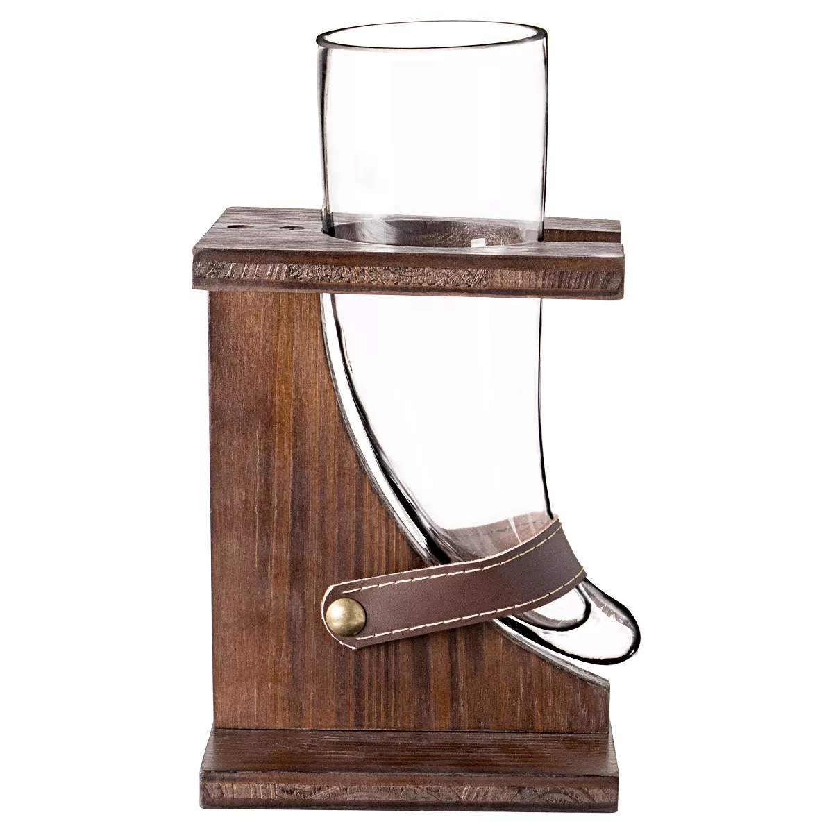 Cathy's Concepts 16 oz. Glass Viking Beer Horn with Rustic Stand