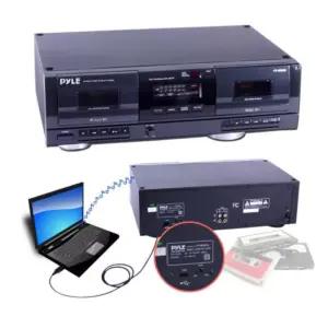 Pyle PT-659DU Dual Stereo Cassette Deck Music Media Player with Tap USB to MP3 Converter, Black