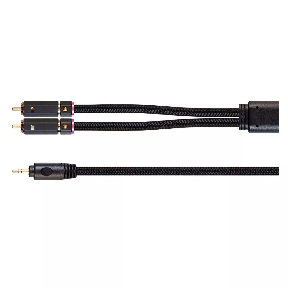 Monoprice 3.5mm to 2-Male RCA Adapter Cable - 6 Feet - Black, Gold Plated Connectors, Double Shielded With Copper Braiding - Onix Series