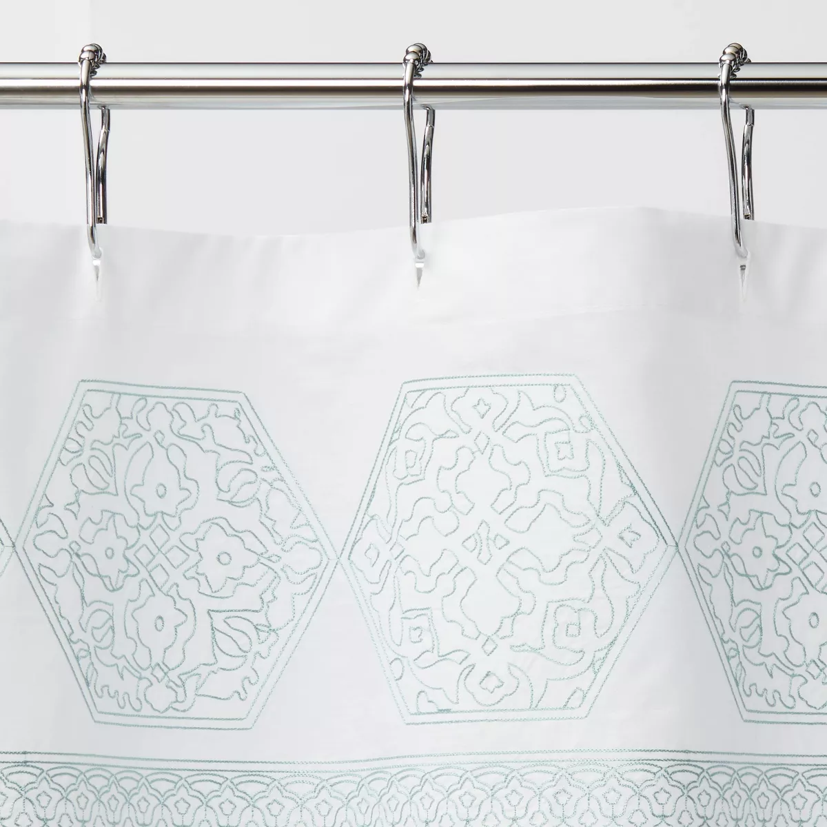 Medallion Sheer Embroidery Shower Curtain White/Aqua - Threshold™