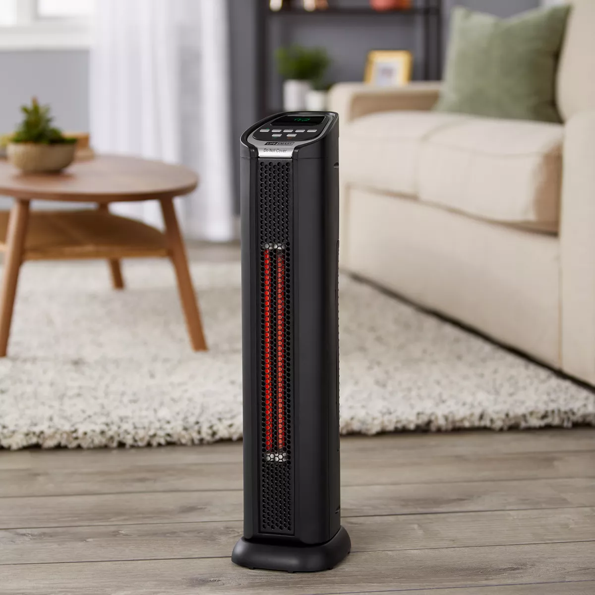 Lifesmart 2 Element Quartz Infrared 24-Inch Electric Portable Tower Indoor Room Space Heater and Fan, Black