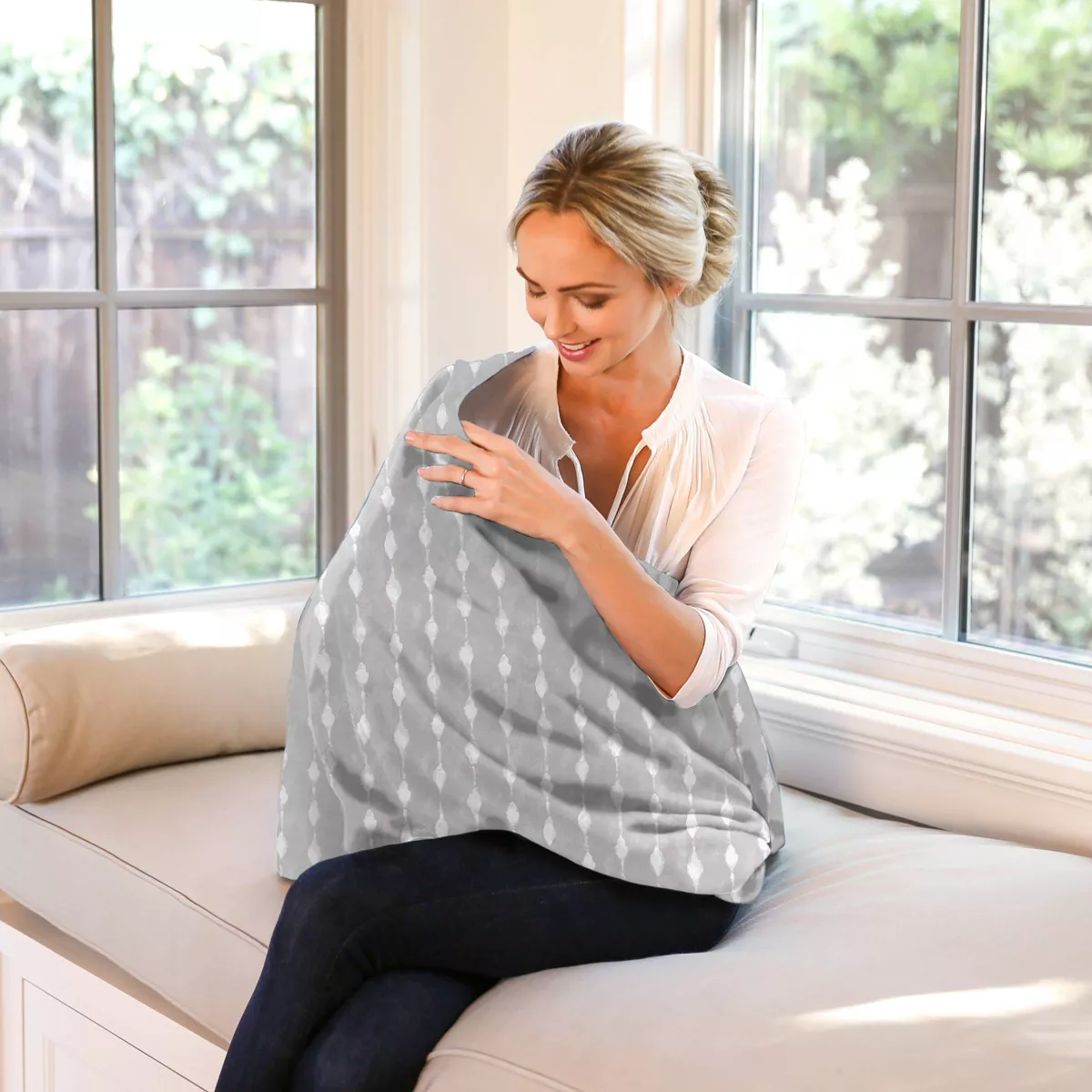Bebe au Lait Pure & Simple 5-in-1 Cover with 2 Nursing Pads - Gray Shibori