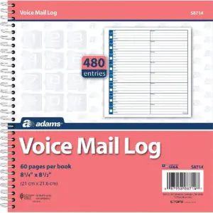 Adams Voice Mail Log Book 480 Messages 8-1/2