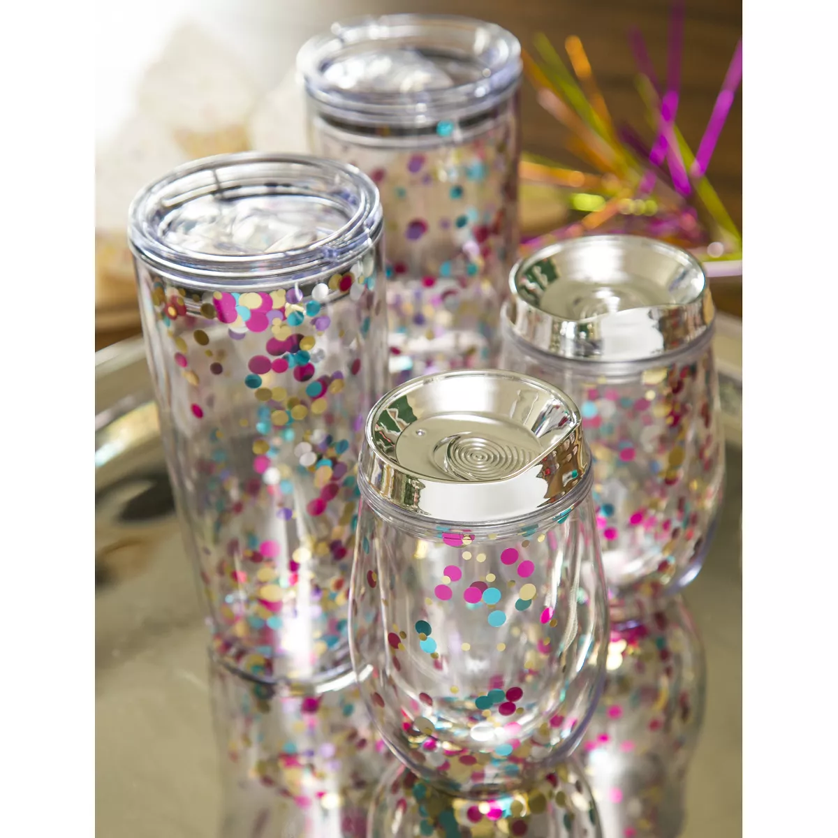 Evergreen Cypress Home Beautiful Glitter Acrylic Travel Cup with Lid Gift Set - 7 x 4 x 4 Inches Homegoods and Accessories for Every Space