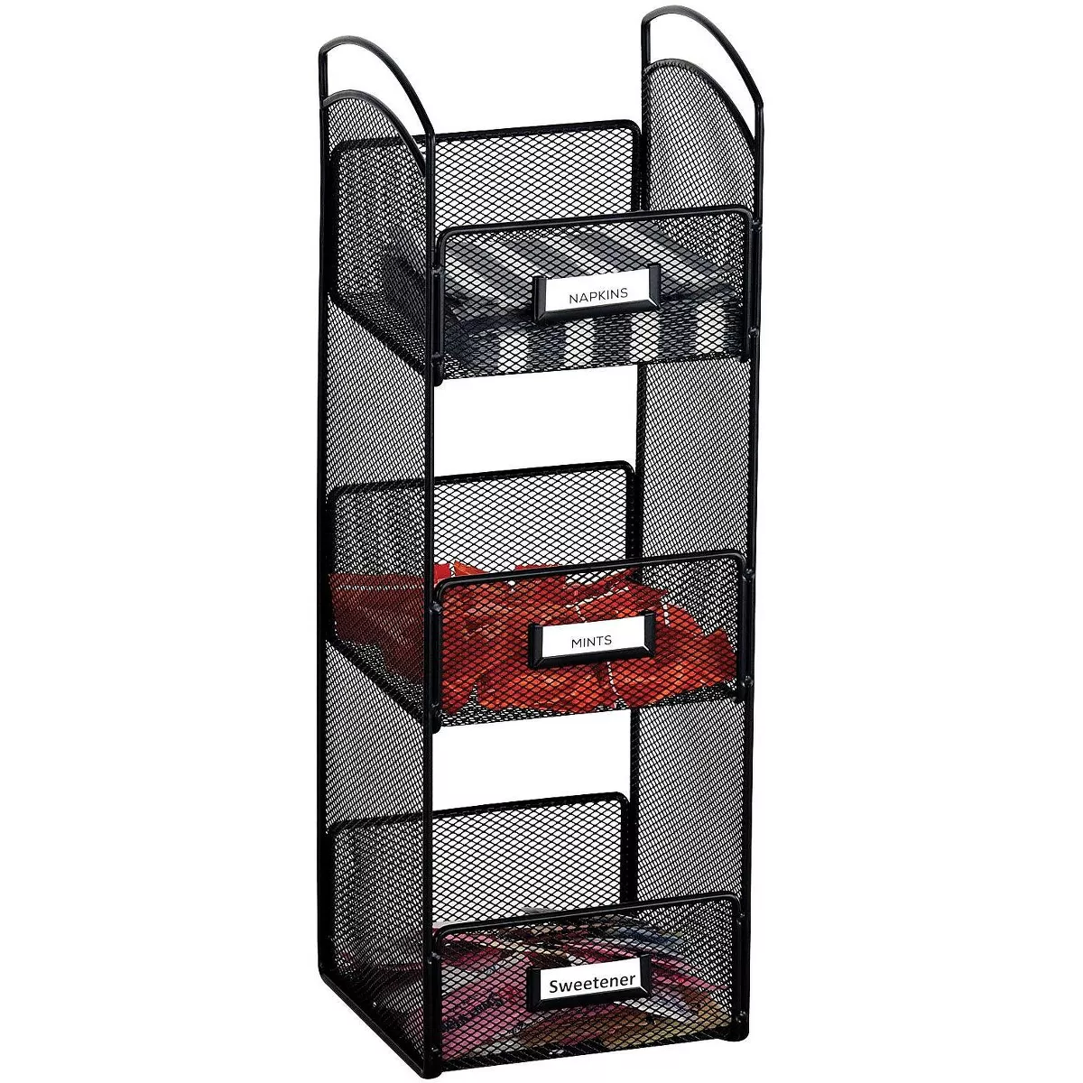 Safco Onyx Breakroom Organizers 3 Compartments 6 x 6 x 18 Steel Mesh Black 3290BL
