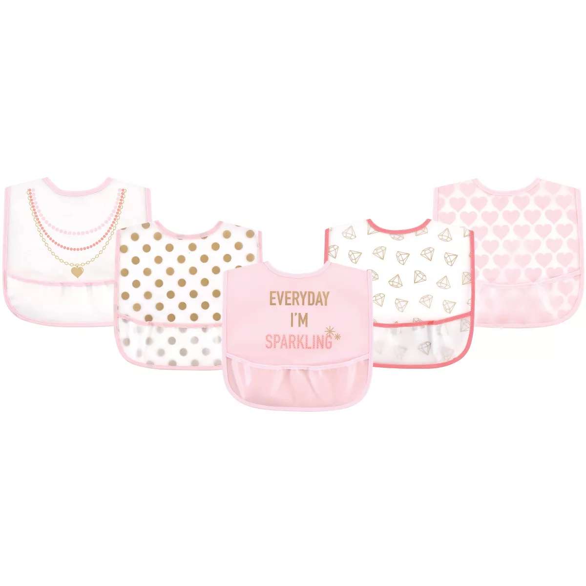 Little Treasure Baby Girl Waterproof PEVA Bibs 5pk, Sparkling, One Size