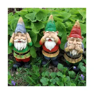 Sunnydaze Three Wise Garden Gnomes Hear, Speak, See No Evil Indoor/Outdoor Lawn Statue Set - 12