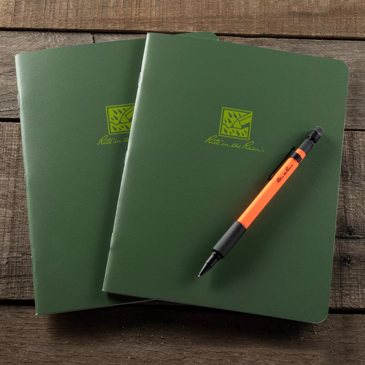 Green Stapled Notebook and Orange Mechanical Pencil Set - Rite in the Rain