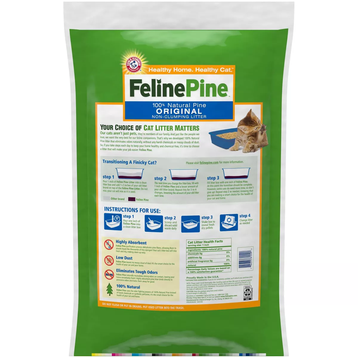 Feline Pine 100% Natural Pine, Odor Control, Non-Clumping Cat Litter - 20lbs