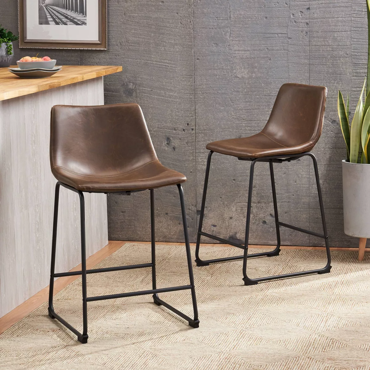 Set of 2 Cedric Counter Height Barstool Vintage Brown - Christopher Knight Home