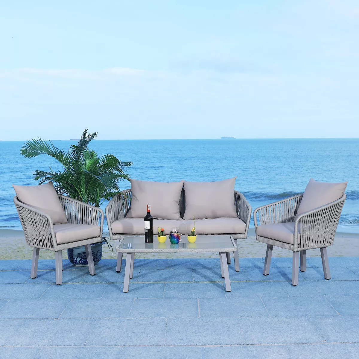 Jorda 4pc Rope Living Set - Gray - Safavieh