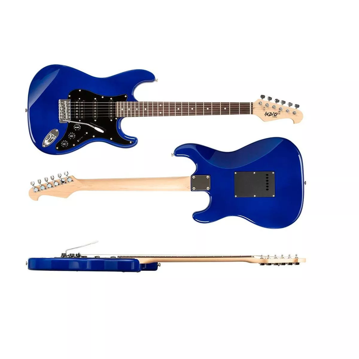 Monoprice Indio Cali Classic HSS Electric Guitar - Blue, With Gig Bag