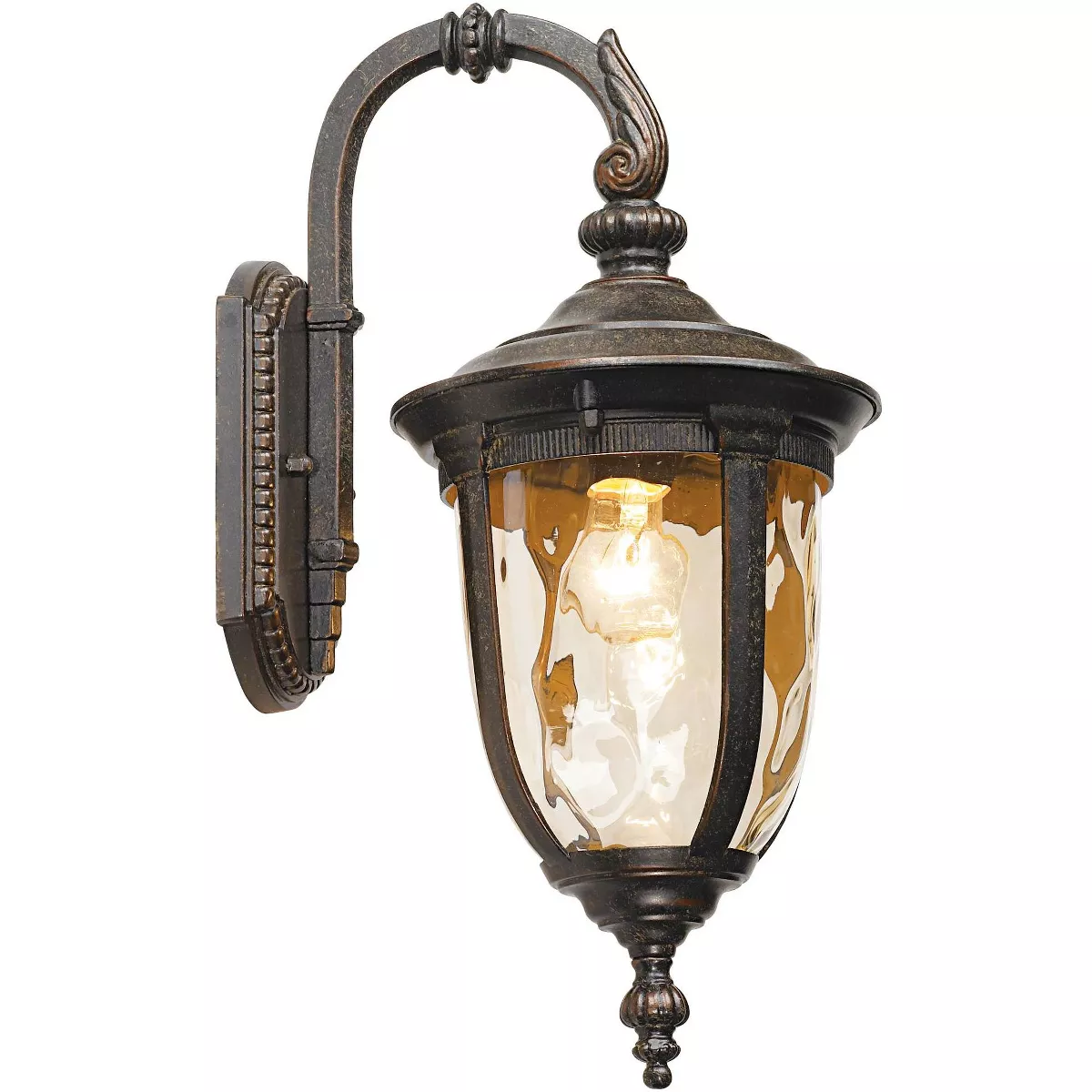 John Timberland Outdoor Wall Light Fixture Bronze 16 1/2" Hammered Glass Sconce for House Deck Patio Porch